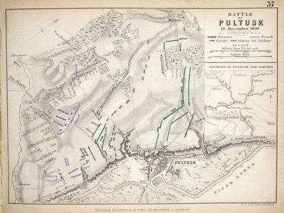 Map of the Battle of Pultusk, Published by William Blackwood and Sons, Edinburgh and London by Alexander Keith Johnston